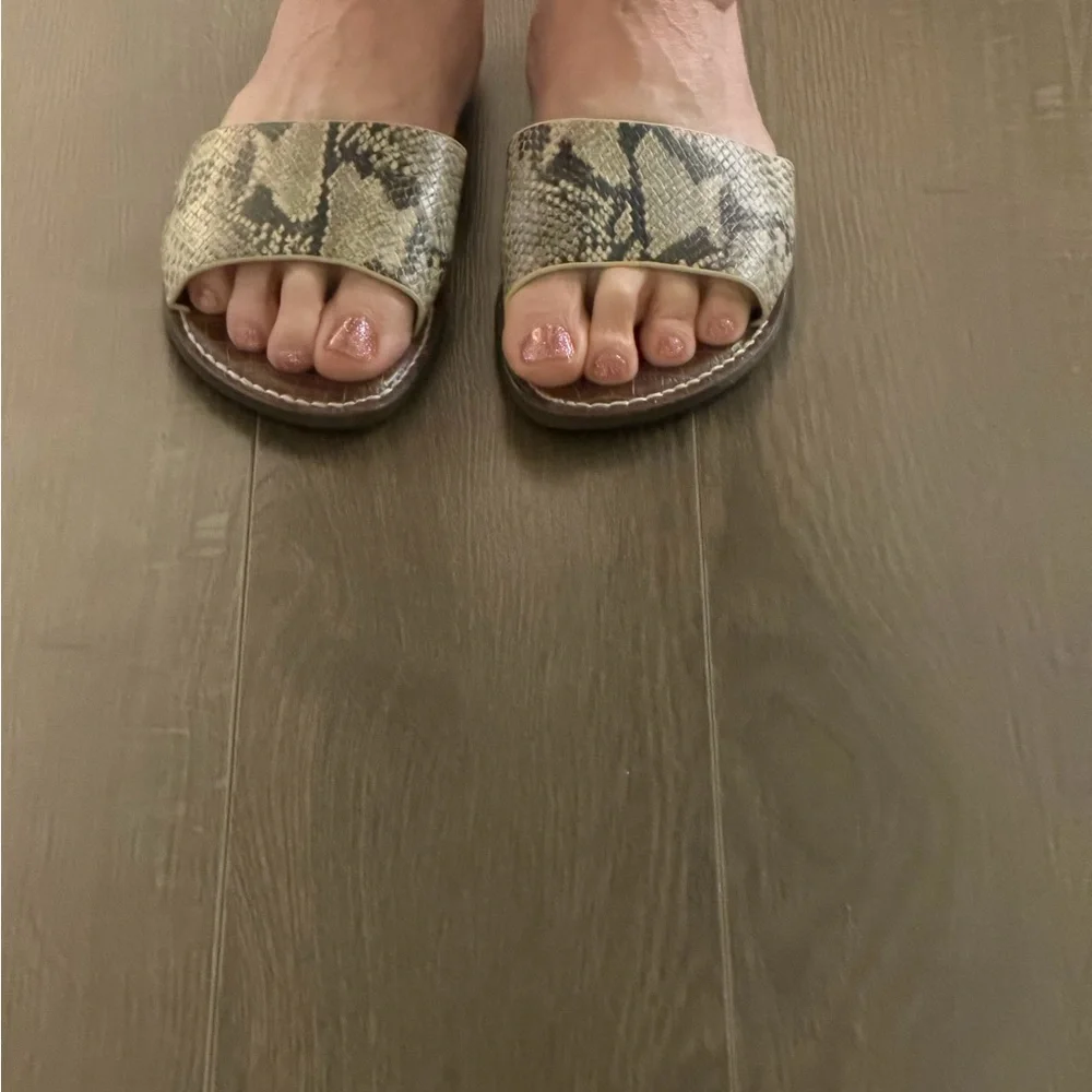 Sam Edelman Snake-Print Slide Sandals in Beige and Black - Picture 3 of 7